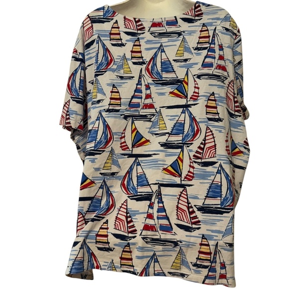 Alfred Dunner Short Sleeve Sequins Blouse SZ 3X Coastal Resort Aloha Beach Sail - Picture 8 of 8
